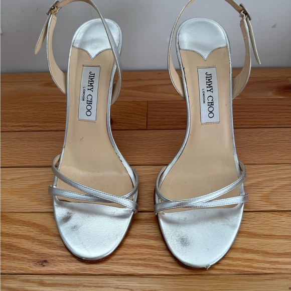 Jimmy Choo Shoes - Jimmy Choo Silver Strappy Heels for Women size 38.5